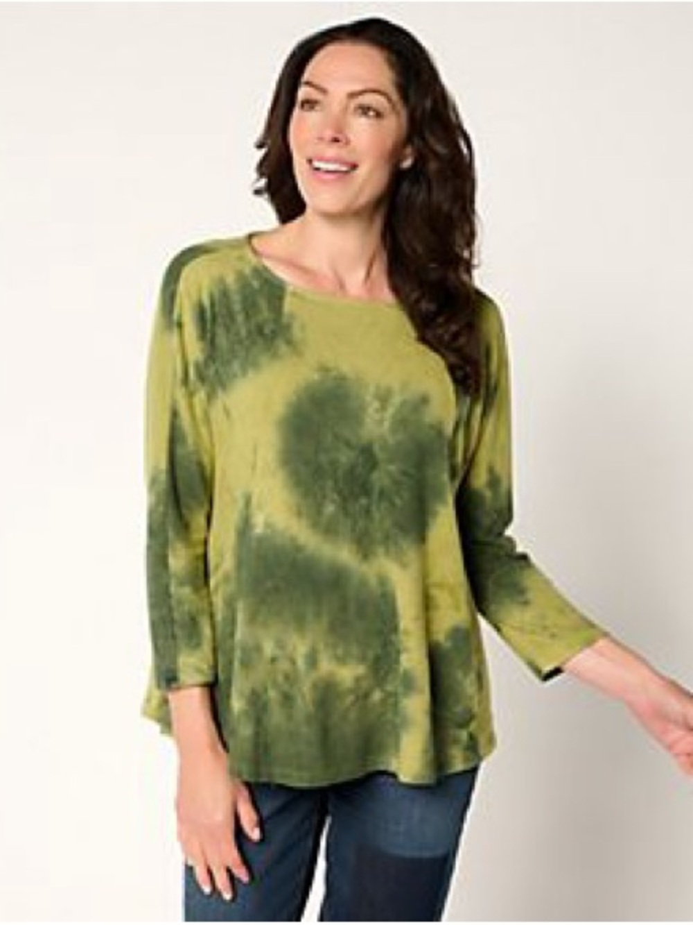 LOGO by Lori Goldstein Olive Green Tie-Dye Long Sleeve Top